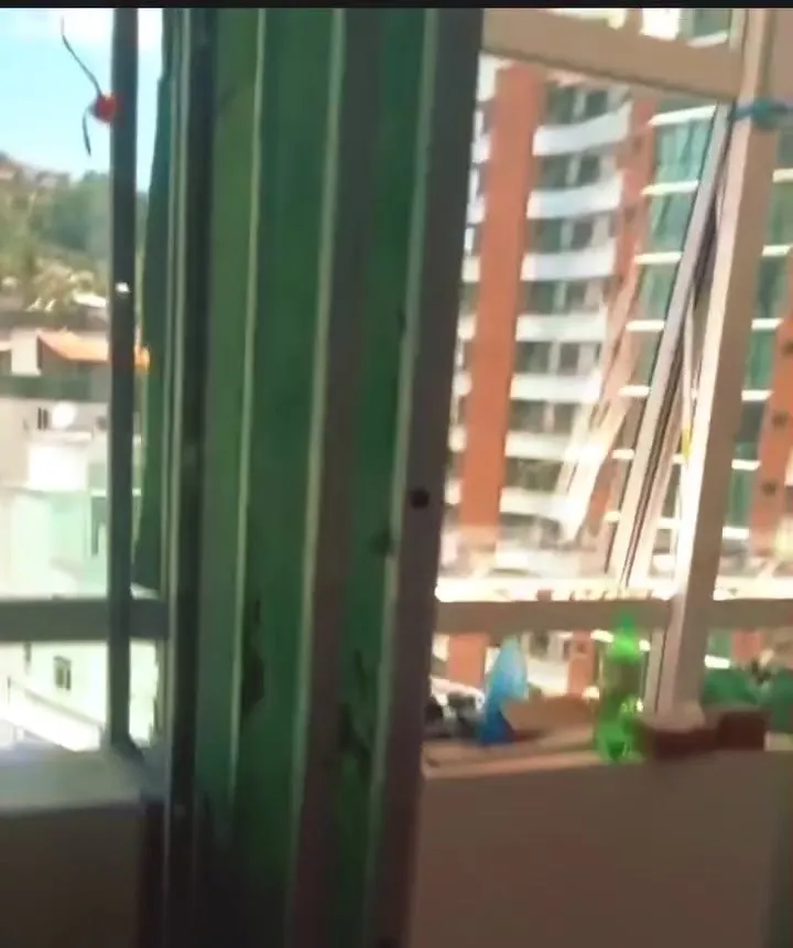 Montantes metálicos da parede dupla de drywall junto à janela
